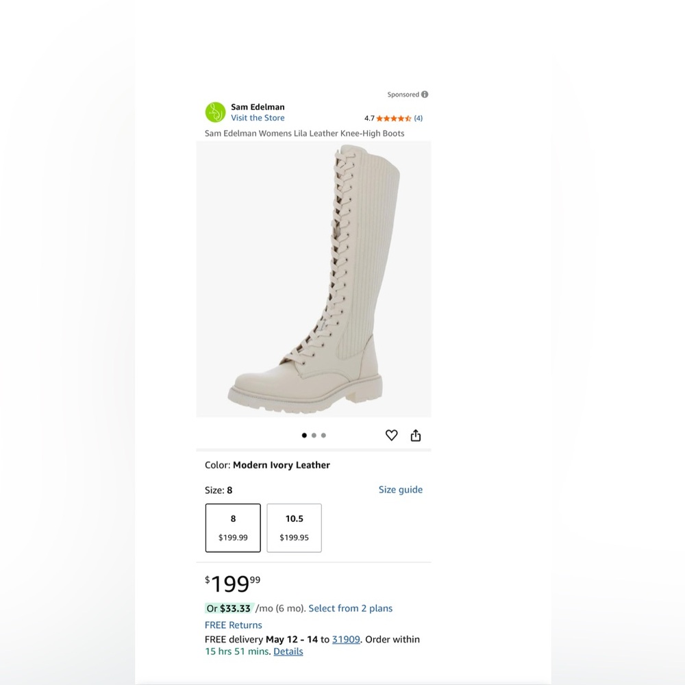 Sam Edelman Cream white Ankle Lila Boots Used 6.5